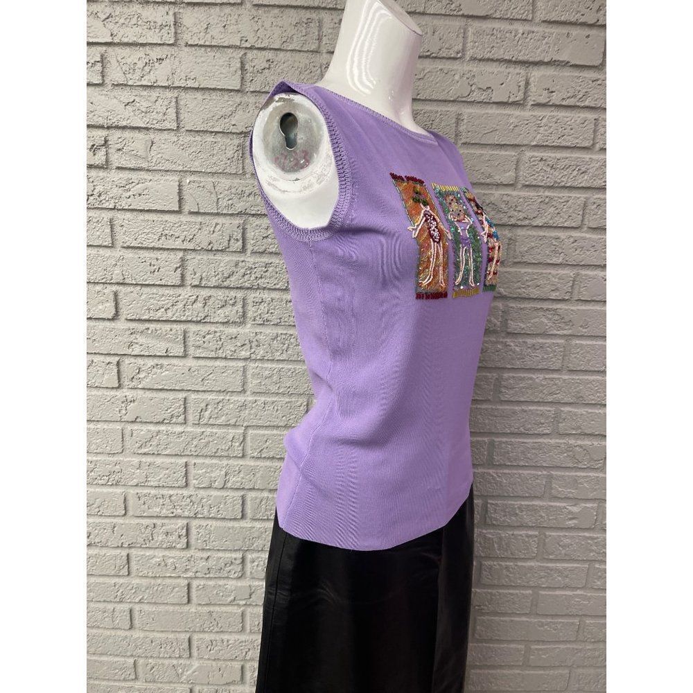 Sweater Works Beaded Sequin Sleeveless Knit Top Size M - Picture 6 of 8